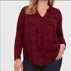 Deep Red Blouse With Black Stars